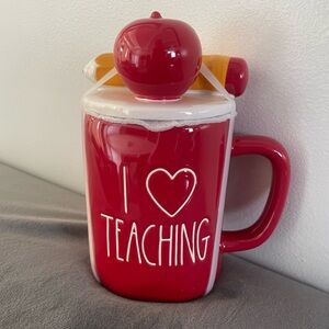 Rae Dunn Red 'I Love Teaching' Mug with Apple Lid